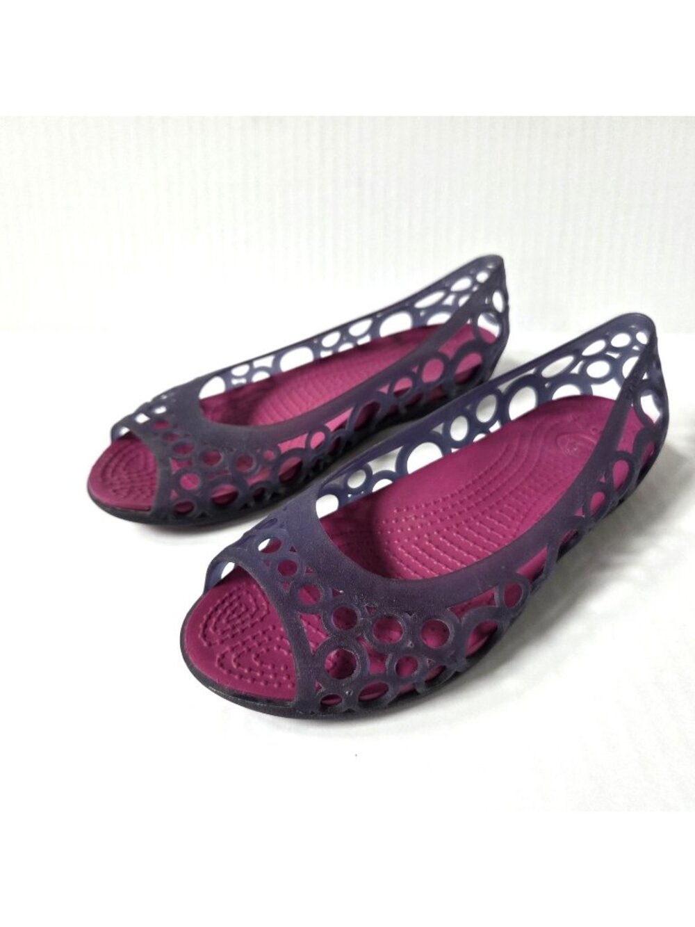 Crocs Shoes Womens 6 Purple Pink Adrina Jelly Peep Toe Ballet Cut Out Flats